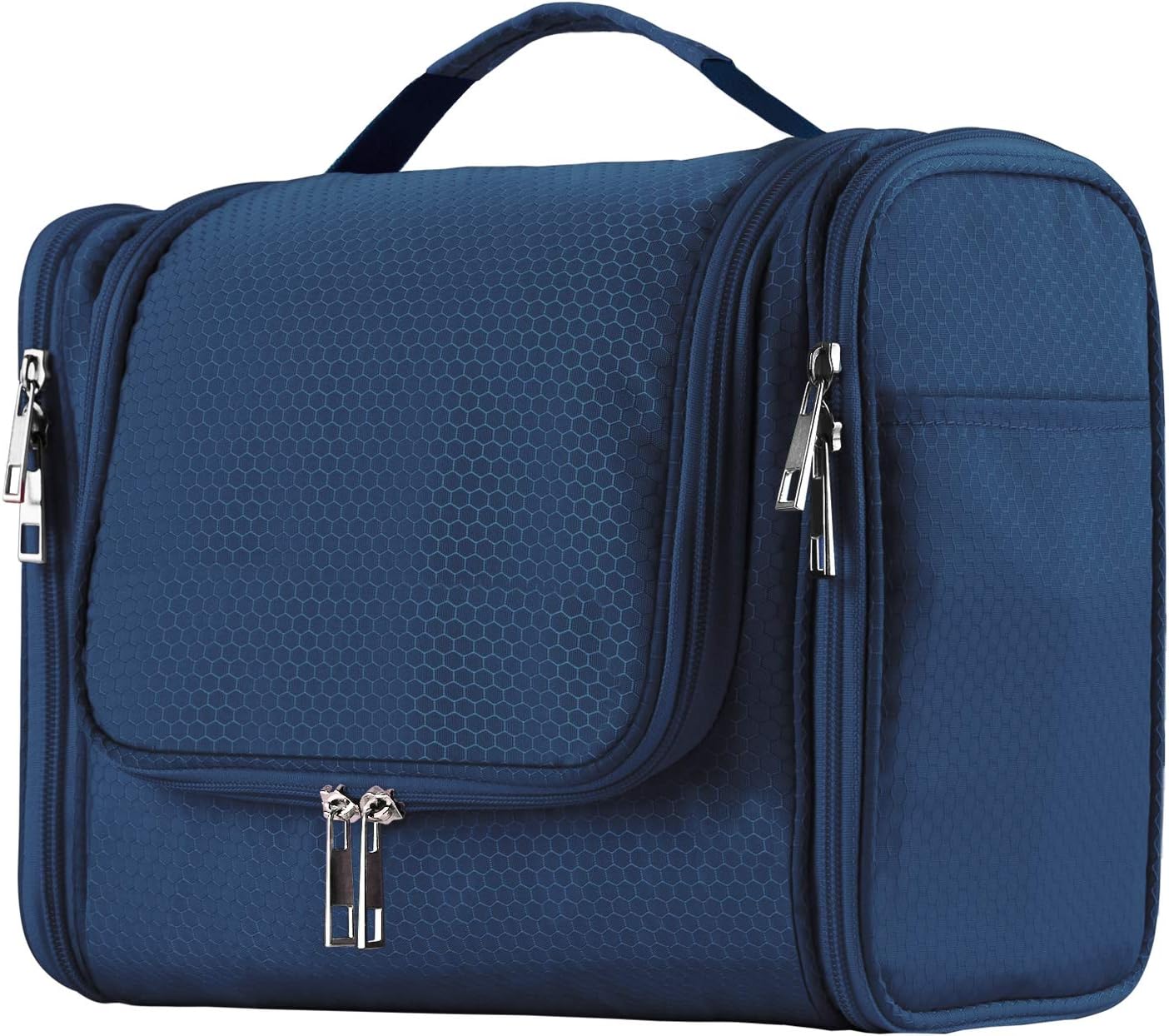 Buruis Hanging Toiletry Bag for Women and Men, Large Water-Resistant Makeup Organizer with Sturdy Hook, Lightweight Nylon Dopp Kit for Full-Sized Toiletries & Cosmetics, Blue