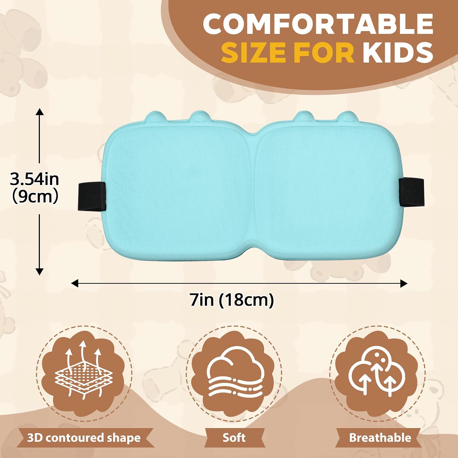 Kids Sleep Mask, 3D Contoured Eye Mask for Sleeping, Soft Sleeping Mask for Kids with Adjustable Strap, Blackout Eye Cover Travel Sleep Mask for Boys & Girls(Blue) - Image 7
