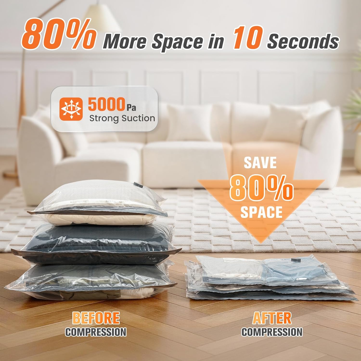 15 Pack Vacuum Storage Bags for Travel with Cordless Pump, Space Saver Bags for Clothes, Compression Packing Bags for Luggage, 15 Combo Size - Image 5
