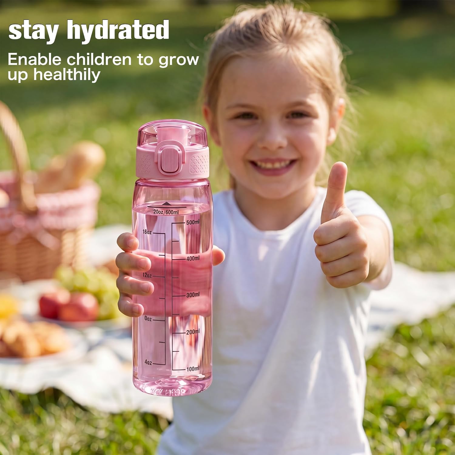 GOPPUS 20oz Kids Water Bottle with Time Marker & Handle, Tritan BPA-Free, Reusable Leakproof Anti-Dust Everyday,Clear Kids Water Bottles For School,Car Travel, Gifts Boys Girls(Pink) - Image 5