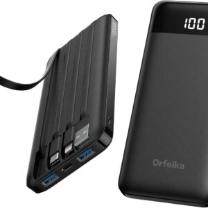 Orfeika Portable Phone Charger, 10000mAh Portable Charger 22.5W Fast Charging Power Bank with Built-in Cables, Travel Essential Battery Pack Compatible with iPhone, Samsung, Google, iPads, etc