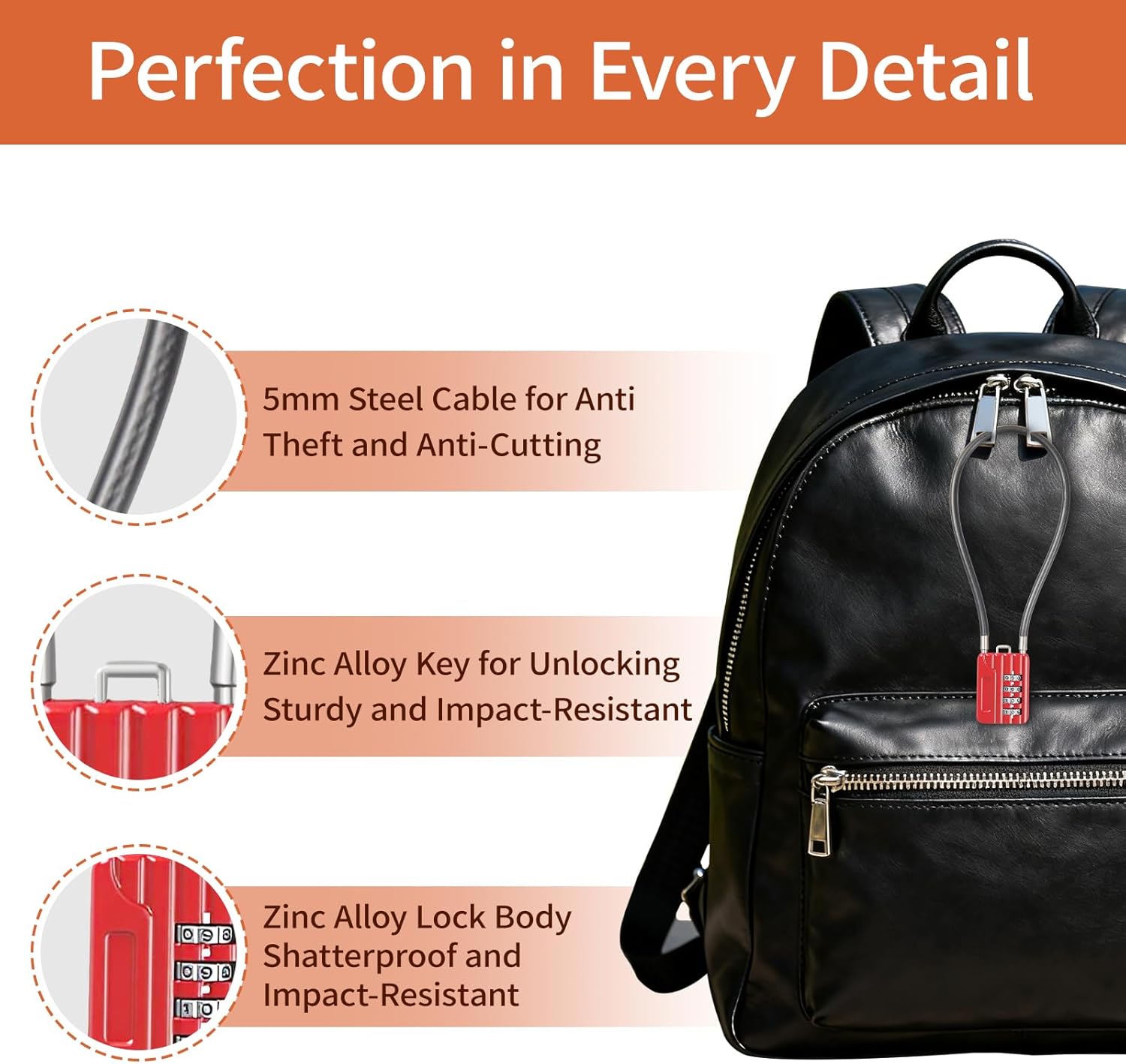 4-Digit Combination Cable Padlock with 12 inch (30 cm) Flexible Steel Cable, Small Lock for Locker,Luggage, Backpack,Cabinet,Gym Bag,Toolbox,Travel,Red,Black Rope (1, 50cm(20 inch Cable)) - Image 2