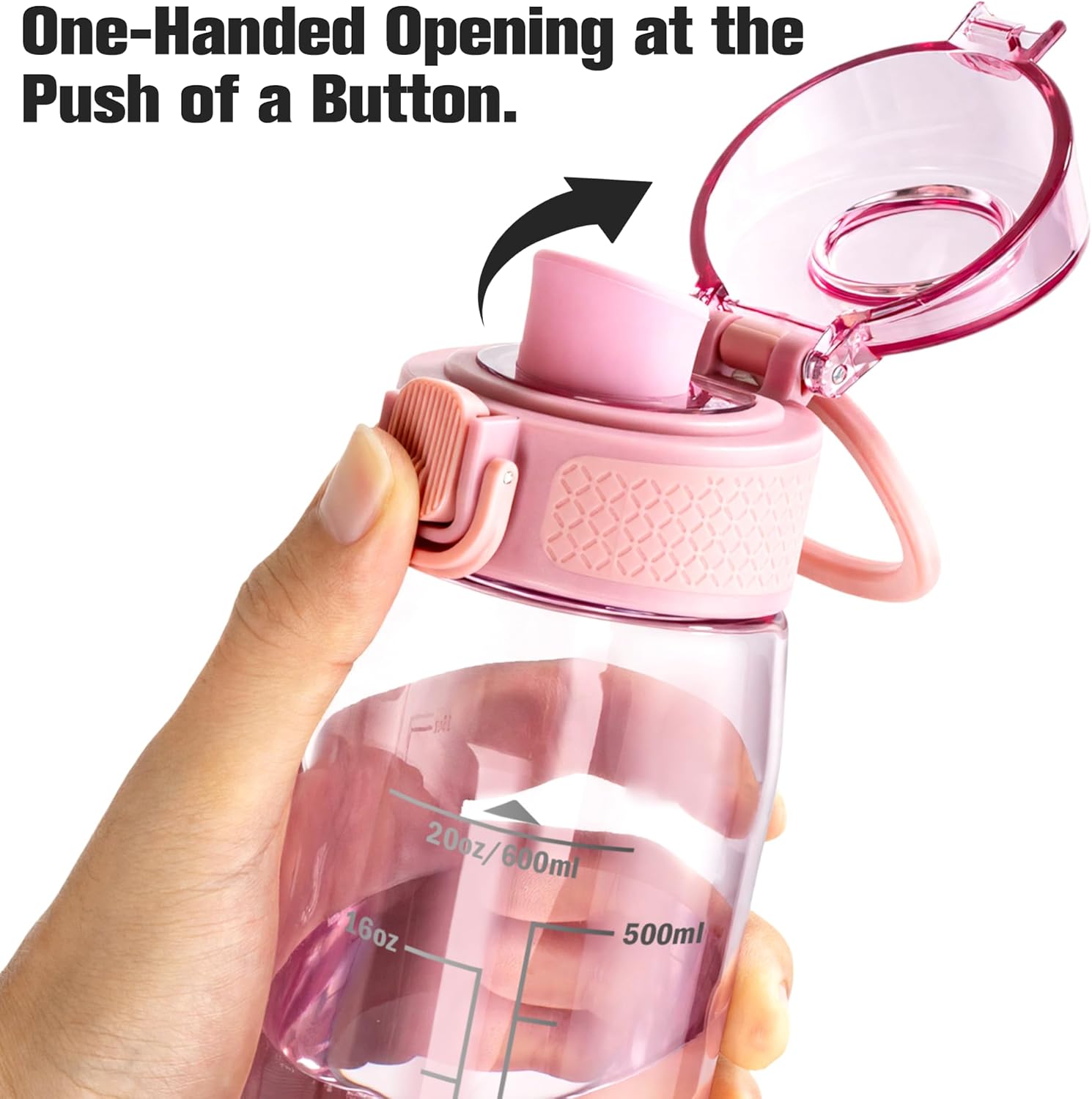 GOPPUS 20oz Kids Water Bottle with Time Marker & Handle, Tritan BPA-Free, Reusable Leakproof Anti-Dust Everyday,Clear Kids Water Bottles For School,Car Travel, Gifts Boys Girls(Pink) - Image 3