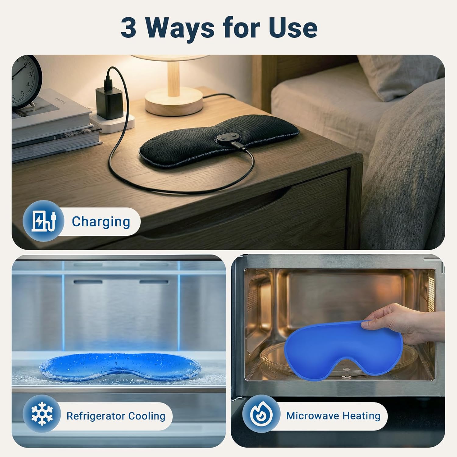 2 in 1 Heated & Cooling Gel Eye Mask - Cooling Eye Mask for Migraine Headaches Relief - Cordless Heated Eye Mask for Dry Eyes 3 Heat Settings Warm Compress for Stye Eye Treatment Washable Pad Cover - Image 7