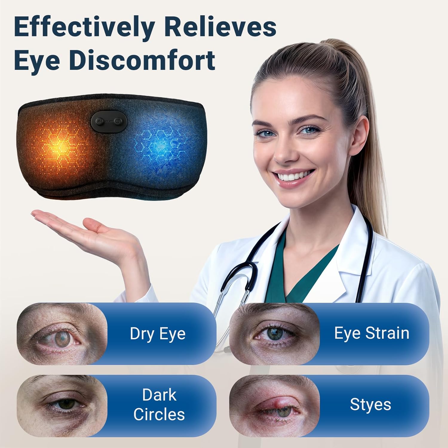 2 in 1 Heated & Cooling Gel Eye Mask - Cooling Eye Mask for Migraine Headaches Relief - Cordless Heated Eye Mask for Dry Eyes 3 Heat Settings Warm Compress for Stye Eye Treatment Washable Pad Cover - Image 3