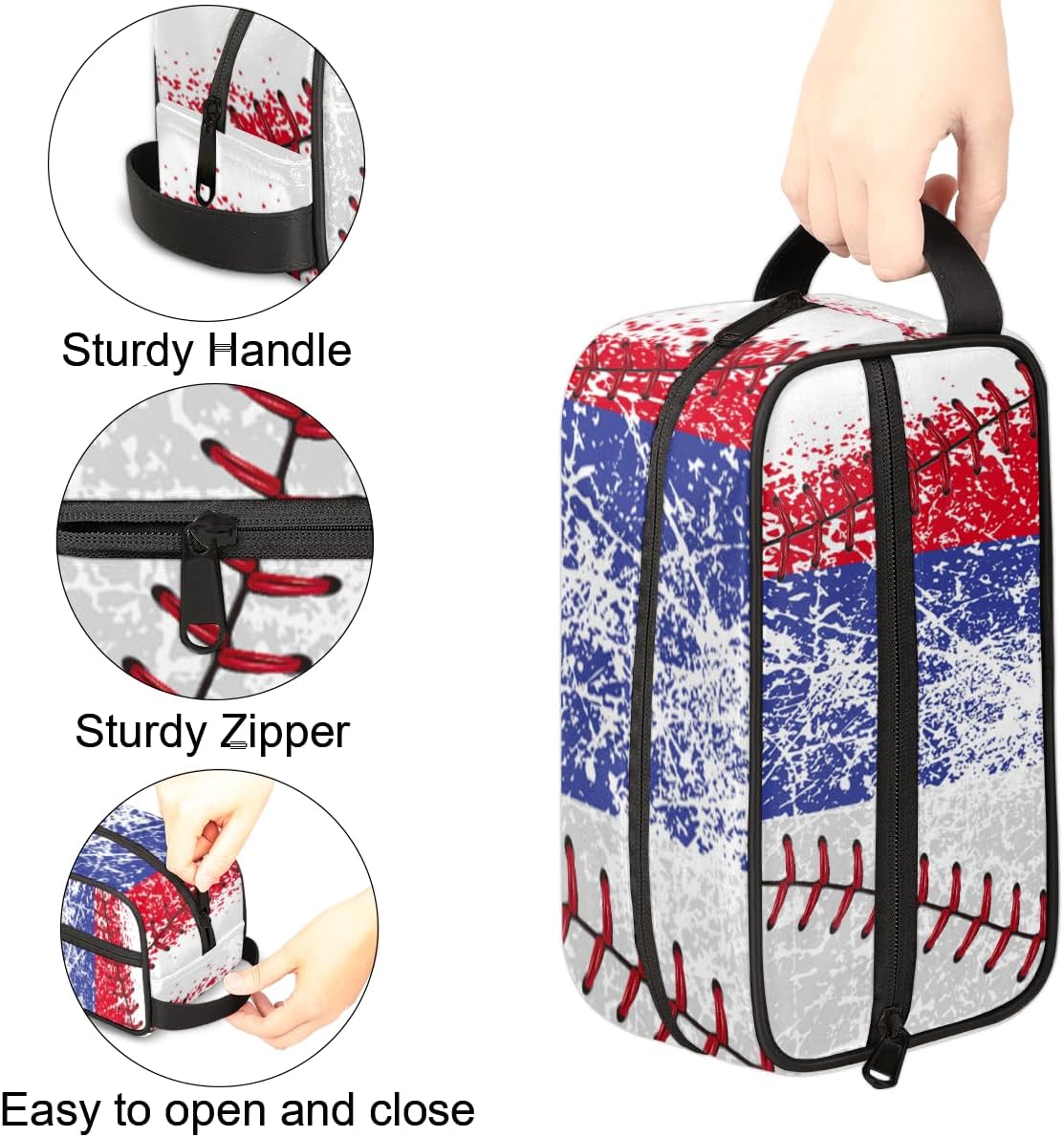 Boys Toiletry Bag for Kids Dopp Kit Vintage Baseball Waterproof Hanging Wash Cosmetic Bag Medicine Bag for Travel Sports Shower Essential - Image 3