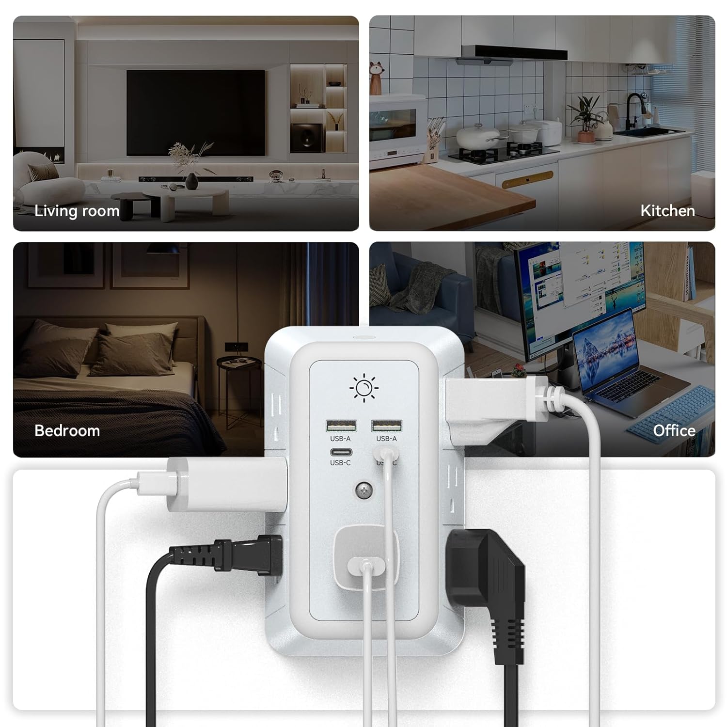 Multi Plug Outlet, USB Wall Charger, Surge Protector, 7 Outlet Extender with 4 USB Charging Ports (2 USB C) 1680J Power Strips Outlets with Night Light, Wall Plug Adapter Spaced for Home Travel Office - Image 6