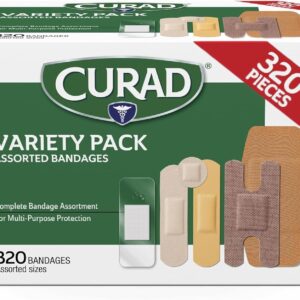 CURAD Assorted Bandages Bulk Variety Pack / 320 Count /5 Styles Including Waterproof, Sheer, Plastic, Heavy Duty & Flex-Fabric / First Aid Kit Essentials / Protects Scrapes, Cuts & Burns