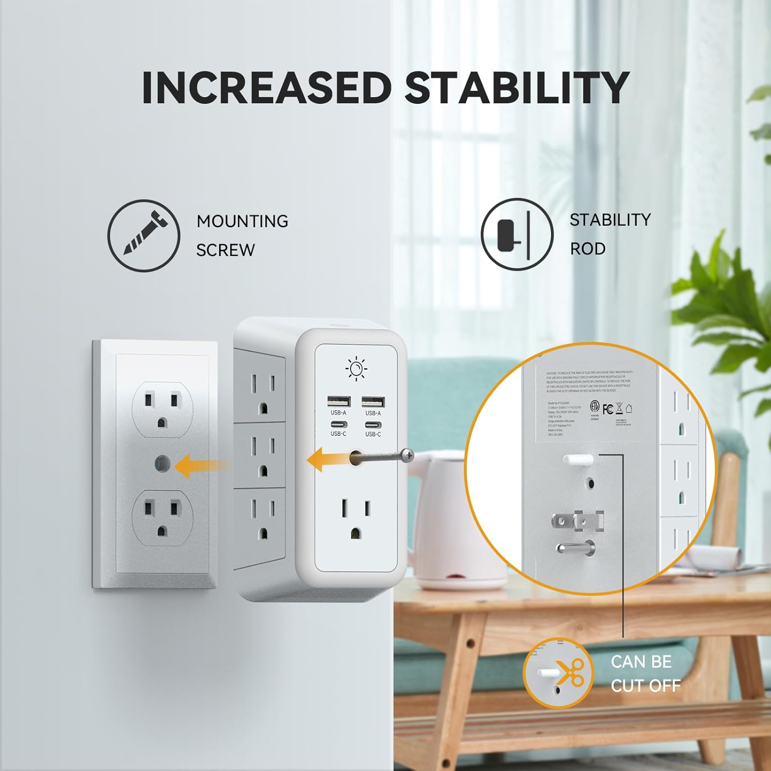 Multi Plug Outlet, USB Wall Charger, Surge Protector, 7 Outlet Extender with 4 USB Charging Ports (2 USB C) 1680J Power Strips Outlets with Night Light, Wall Plug Adapter Spaced for Home Travel Office - Image 5