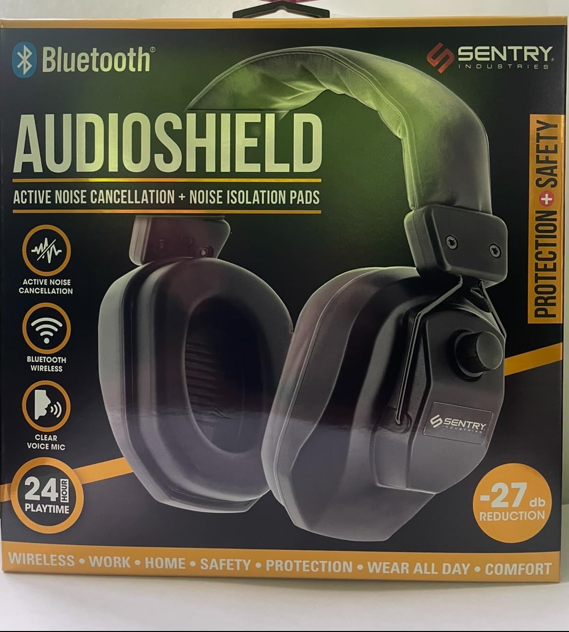SENTRY AudioShield Bluetooth Headphones, Active Noise Cancellation, 27dB Reduction, 24Hr Battery, Wireless with Mic