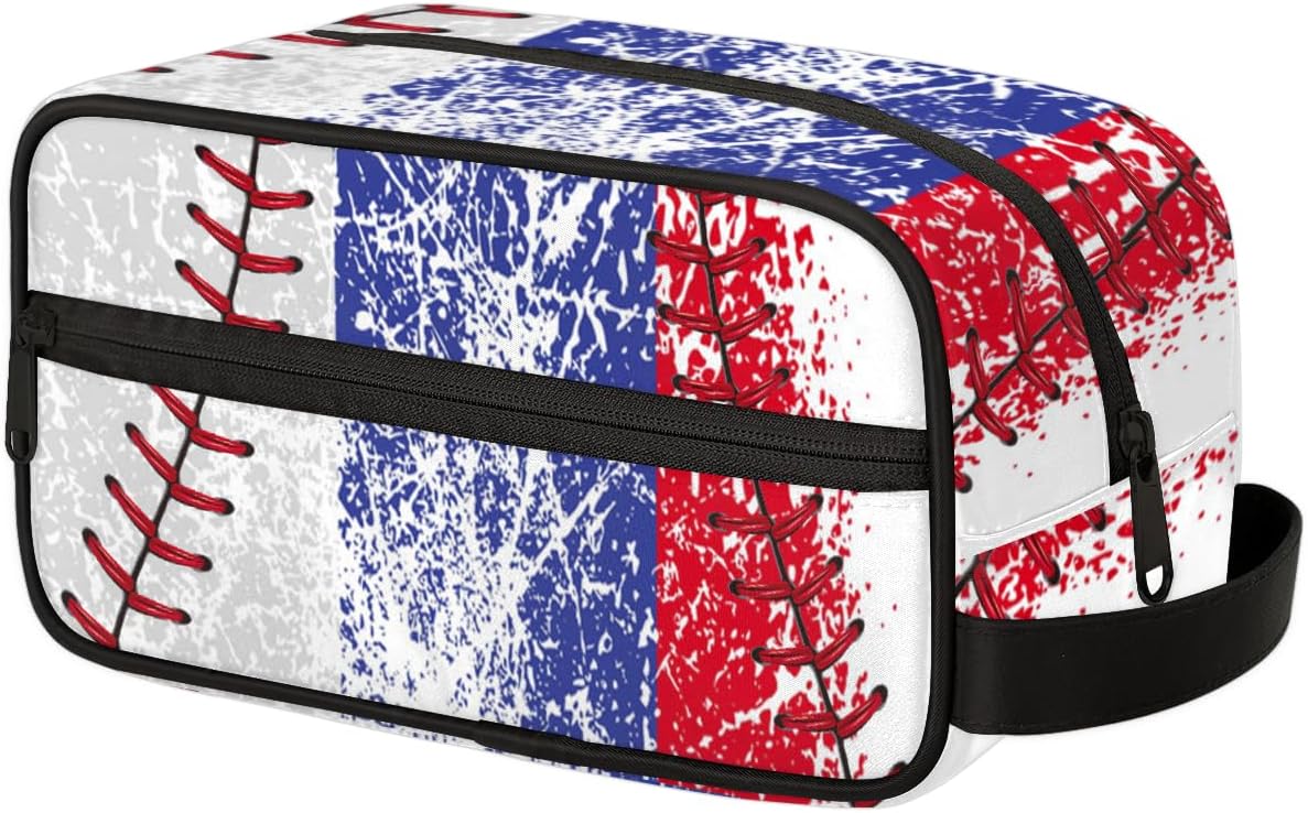 Boys Toiletry Bag for Kids Dopp Kit Vintage Baseball Waterproof Hanging Wash Cosmetic Bag Medicine Bag for Travel Sports Shower Essential