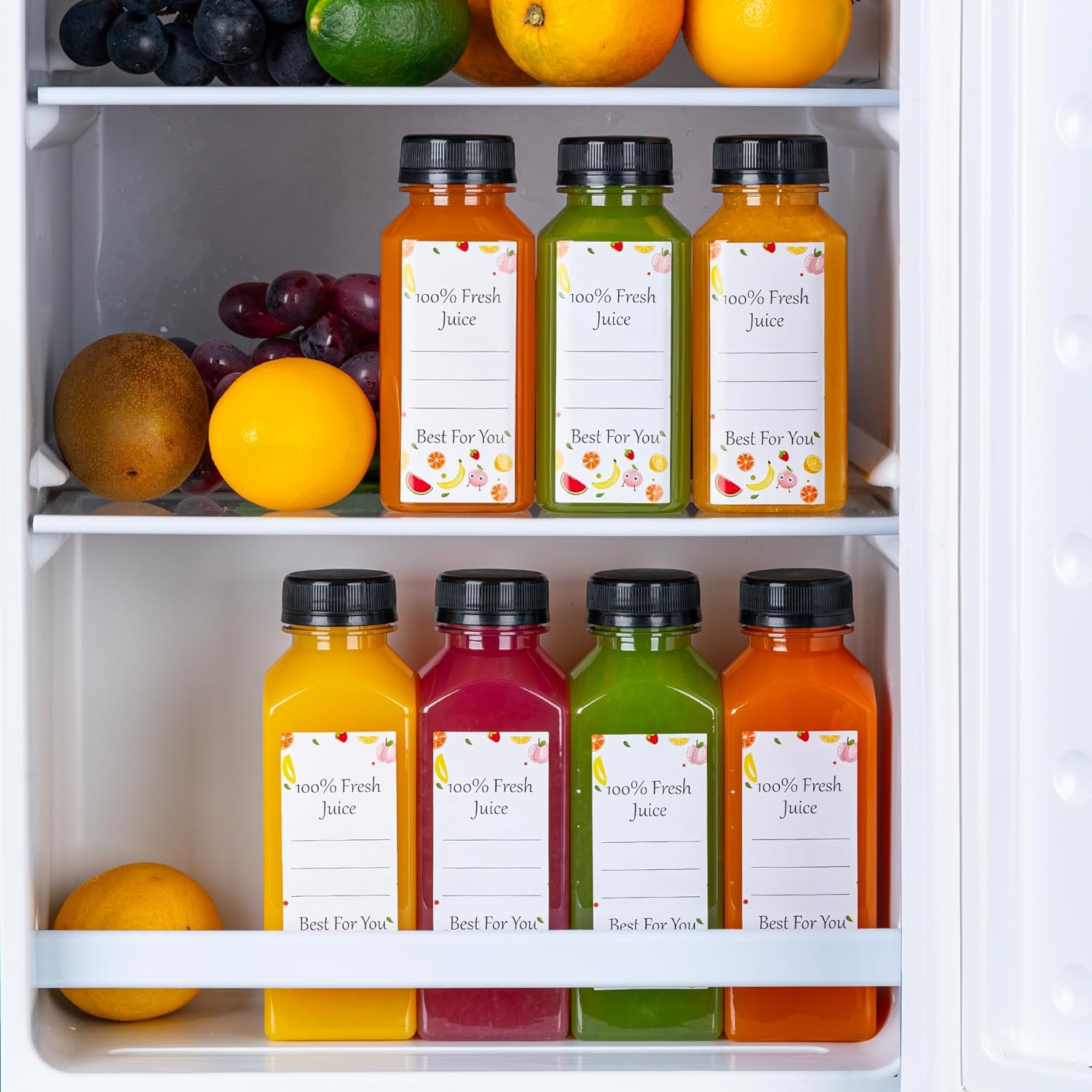 BOOMIBOO Juice Bottles with Caps 10Pcs 12oz, Plastic Bottles with Caps, Clear Reusable Water Bottle, Used for Juicing Bottle, Juice Containers - with 10Pcs Labels & Bottle Brush - Image 4