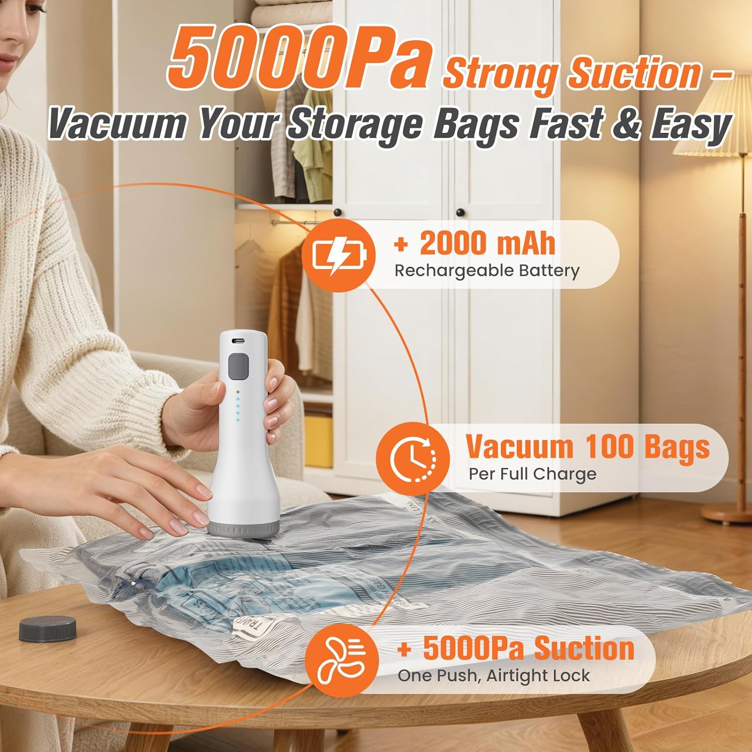 15 Pack Vacuum Storage Bags for Travel with Cordless Pump, Space Saver Bags for Clothes, Compression Packing Bags for Luggage, 15 Combo Size - Image 2