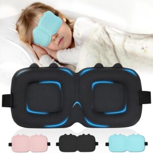 Kids Sleep Mask, 3D Contoured Eye Mask for Sleeping, Soft Sleeping Mask for Kids with Adjustable Strap, Blackout Eye Cover Travel Sleep Mask for Boys & Girls(Blue)
