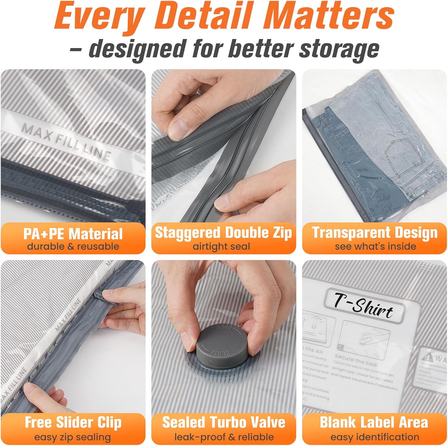 15 Pack Vacuum Storage Bags for Travel with Cordless Pump, Space Saver Bags for Clothes, Compression Packing Bags for Luggage, 15 Combo Size - Image 8