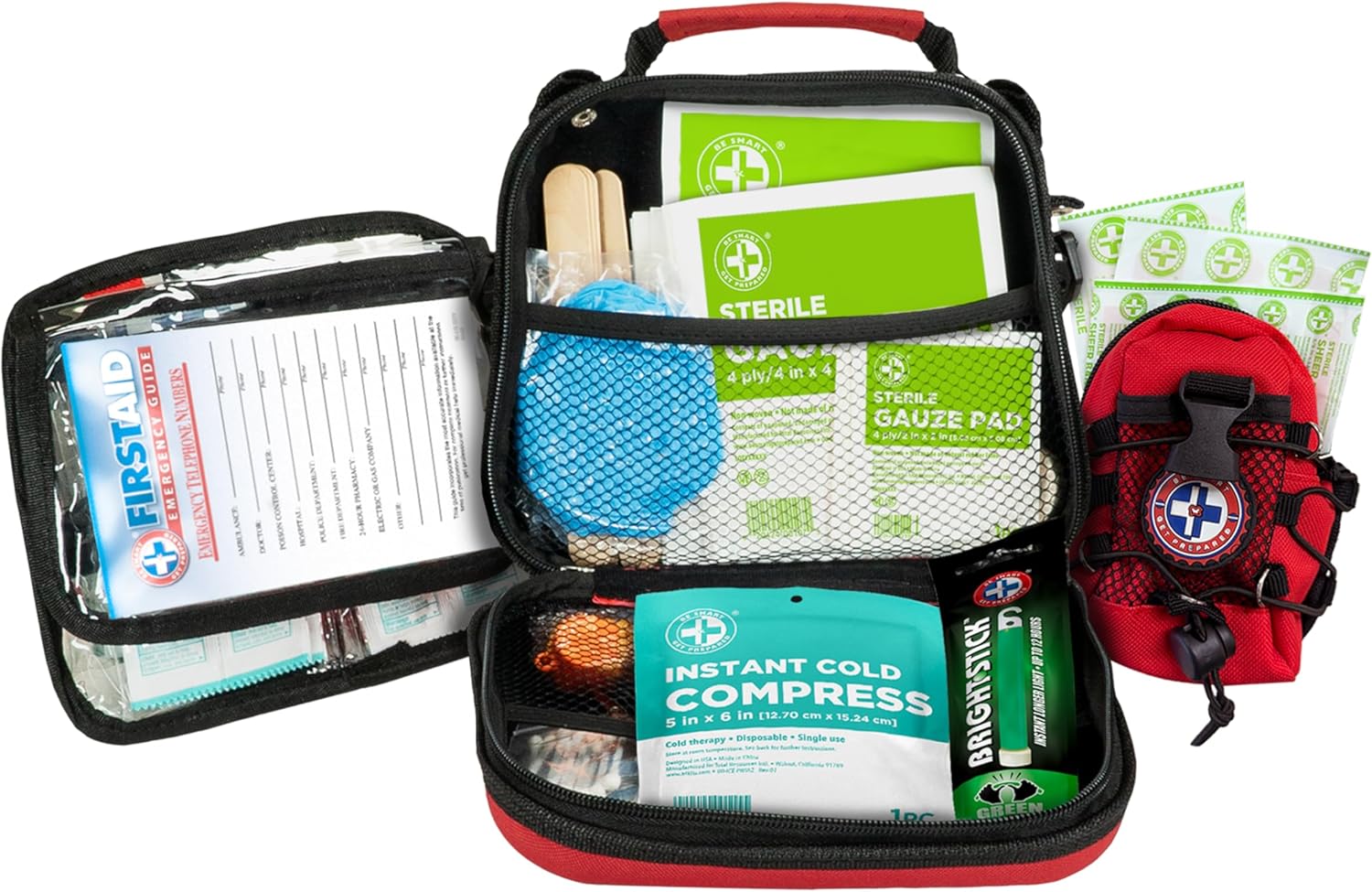 Be Smart Get Prepared 398pc Emergency First Aid Kit + BONUS Mini Kit included - Ideal for Office, Home, Car, School, Emergency, Survival, Camping, Hunting, Boating and Sports, FSA HSA eligible. - Image 2