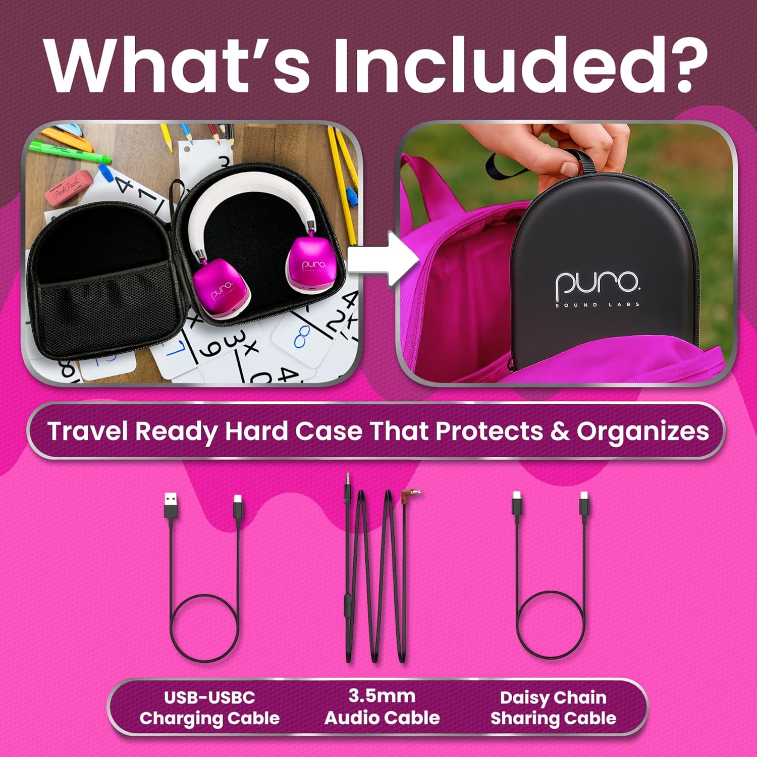 Puro Sound Labs Noise Cancelling Headphones for Kids - 85 dB Volume Limit, Built in Mic, 35-Hour Battery, Lightweight On Ear Design & Comfy Fit, Bluetooth Headphones for Kids – PuroQuiet Plus, Pink - Image 7