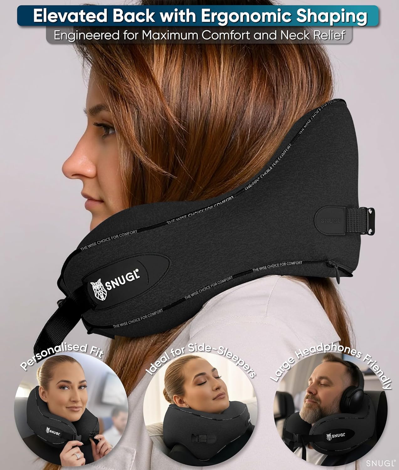 SNUGL Travel Pillow – Neck Pillow Airplane, Travel Pillows for Airplanes, Neck Pillows Memory Foam – Road Trip Essentials for Adults – Traveling Essentials - Gifts for Travelers Men & Women - Image 4