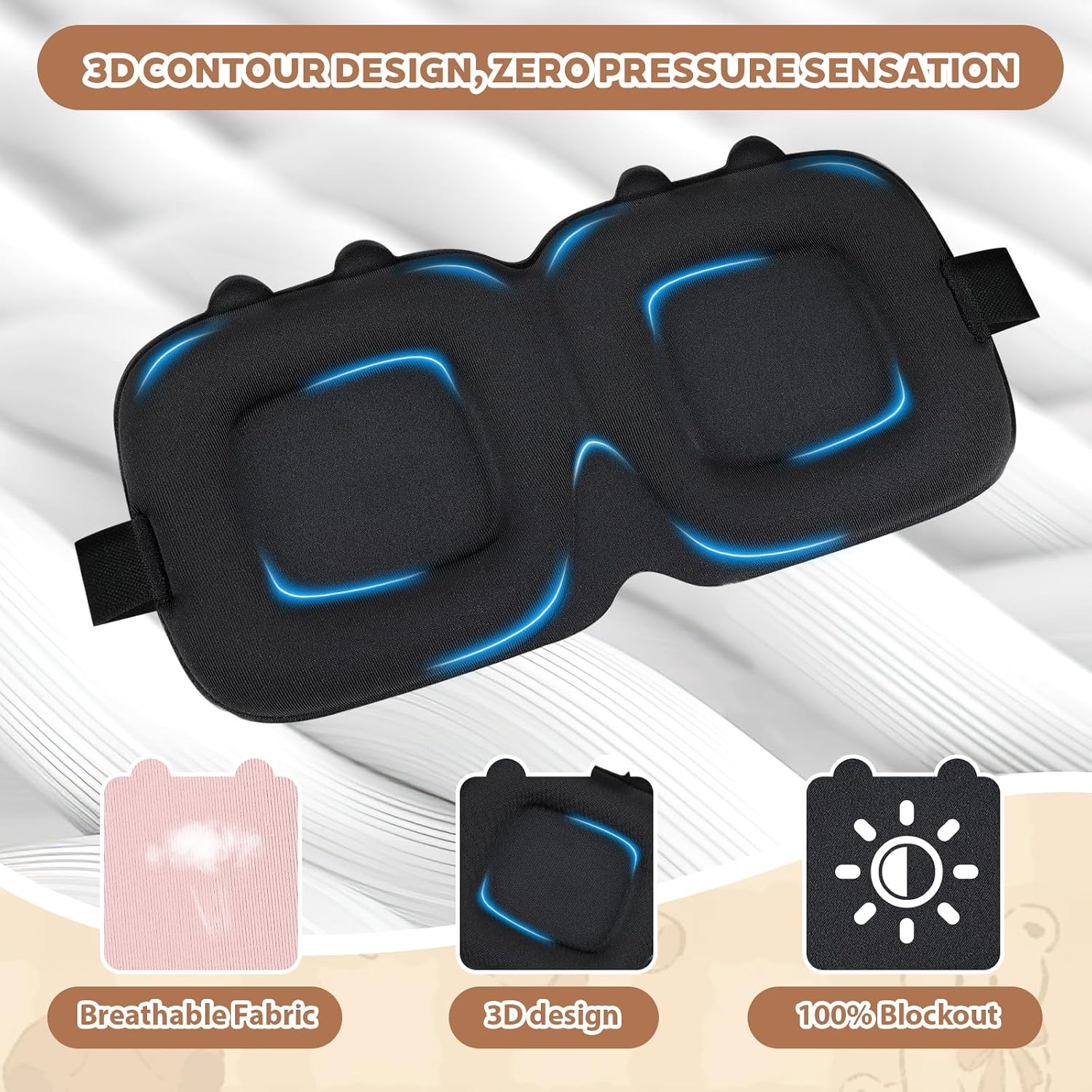 Kids Sleep Mask, 3D Contoured Eye Mask for Sleeping, Soft Sleeping Mask for Kids with Adjustable Strap, Blackout Eye Cover Travel Sleep Mask for Boys & Girls(Blue) - Image 2