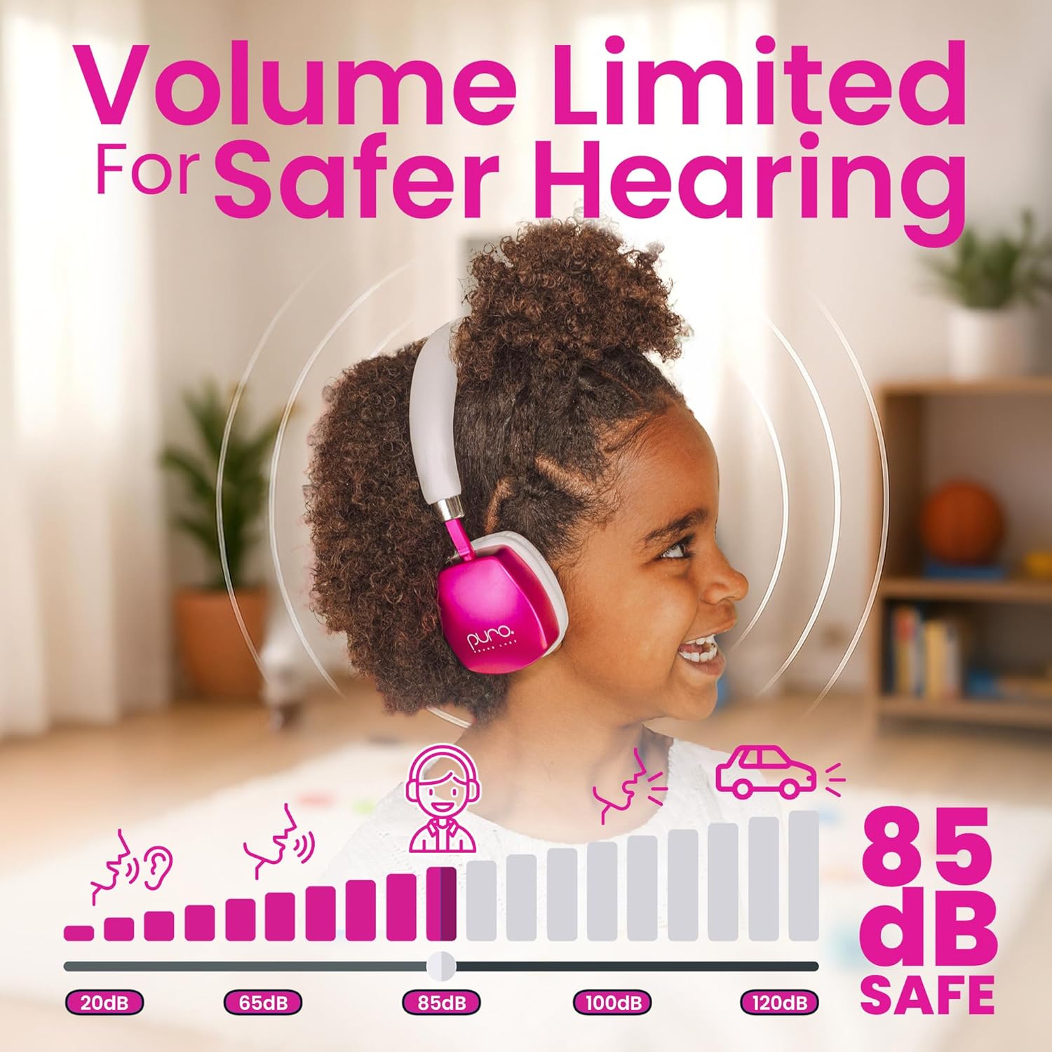 Puro Sound Labs Noise Cancelling Headphones for Kids - 85 dB Volume Limit, Built in Mic, 35-Hour Battery, Lightweight On Ear Design & Comfy Fit, Bluetooth Headphones for Kids – PuroQuiet Plus, Pink - Image 2
