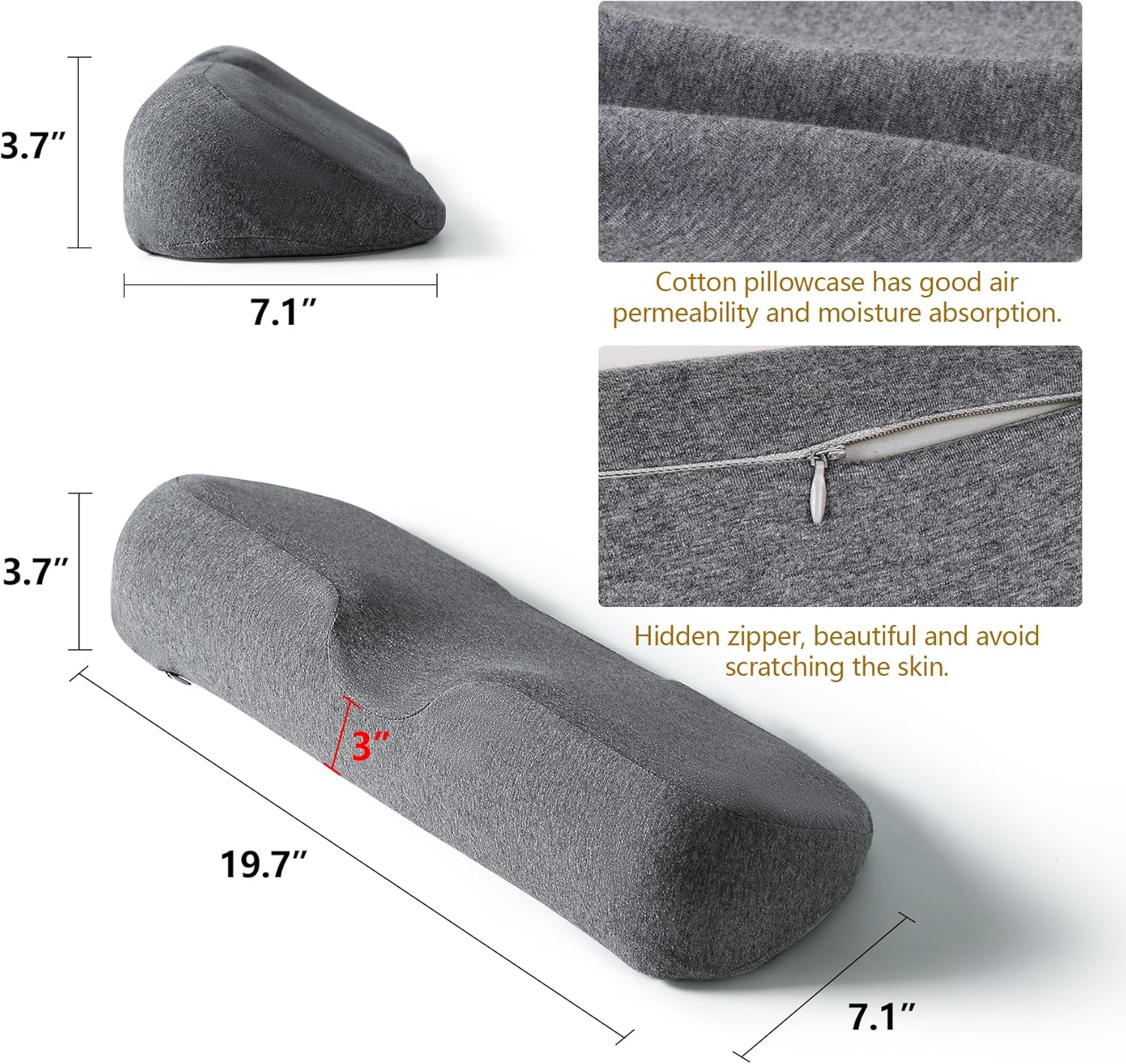 Cervical Neck Pillows for Pain Relief Sleeping, Memory Foam Neck Bolster Support Pillow and Shoulder Relaxer for Stiff Pain Relief, Neck Support Pillow Bed Neck Roll Pillow(Dark Gray) - Image 7