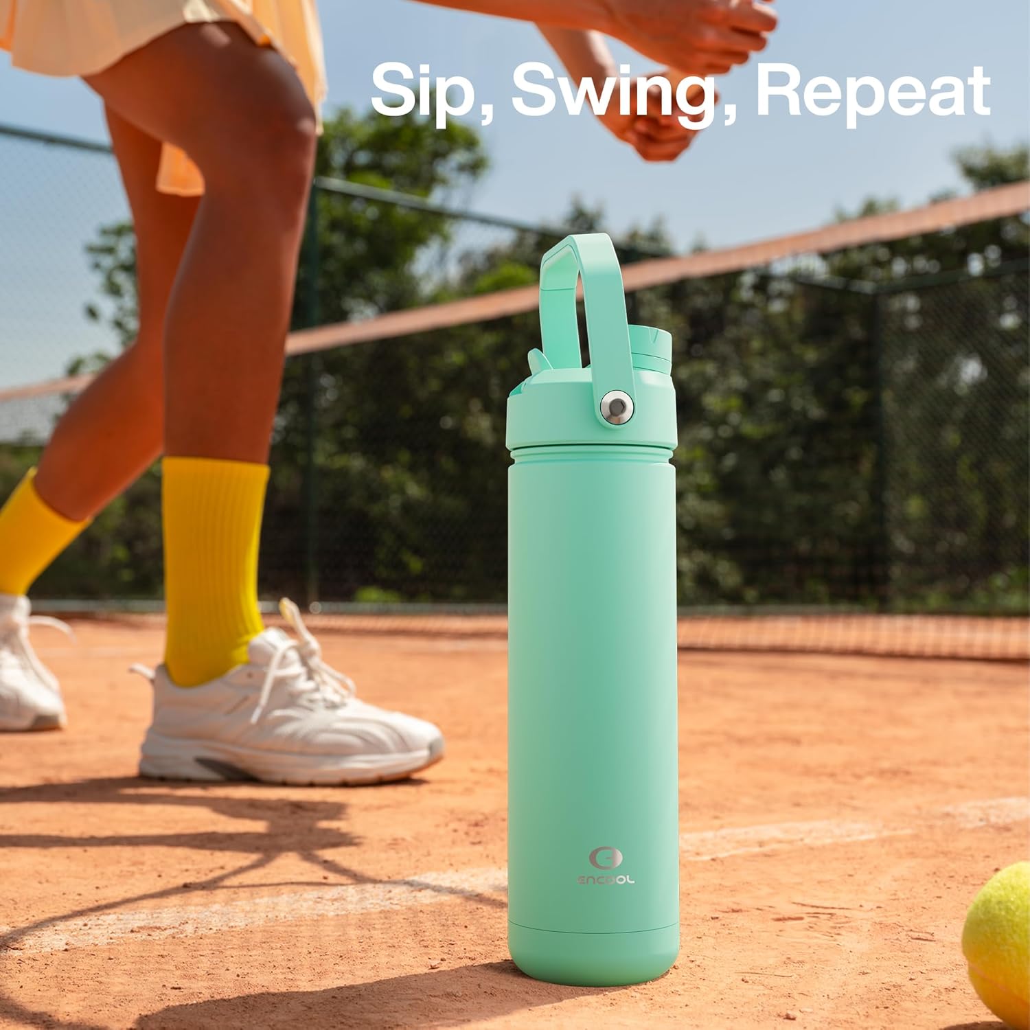 ENCOOL Insulated Water Bottle with Straw Stainless Steel Water Bottle, Leak-Proof, BPA-Free, Double Wall Vacuum Keeps Cold for 24 Hours for Sports, Travel, School (18 oz, Brook Green) - Image 8