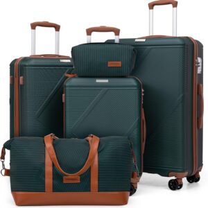 CONCEPTEN Luggage Sets 5 Piece, Hardside Spinner Suitcases with Wheels, Lightweight Carry On Luggage Set with TSA Lock, 20in 24in 28in ABS Hardshell Travel Set, Teal