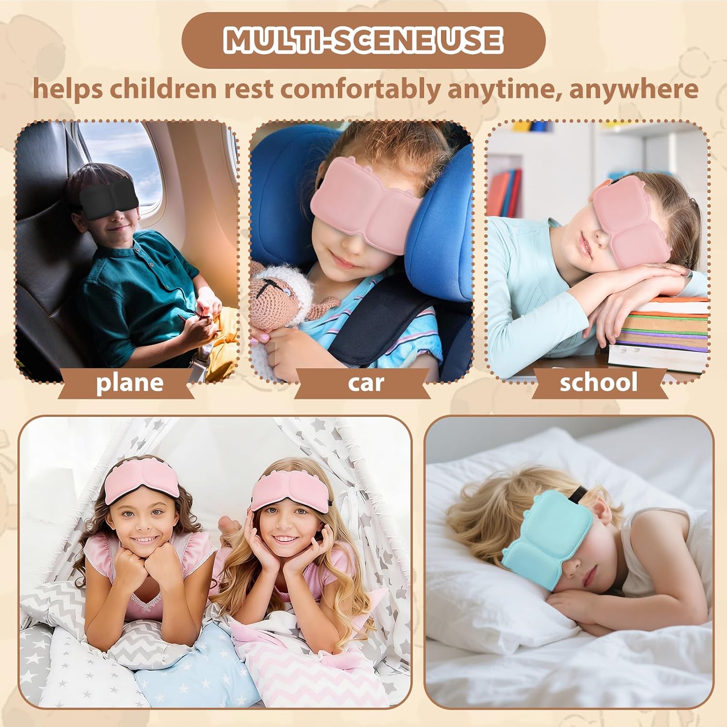 Kids Sleep Mask, 3D Contoured Eye Mask for Sleeping, Soft Sleeping Mask for Kids with Adjustable Strap, Blackout Eye Cover Travel Sleep Mask for Boys & Girls(Blue) - Image 4