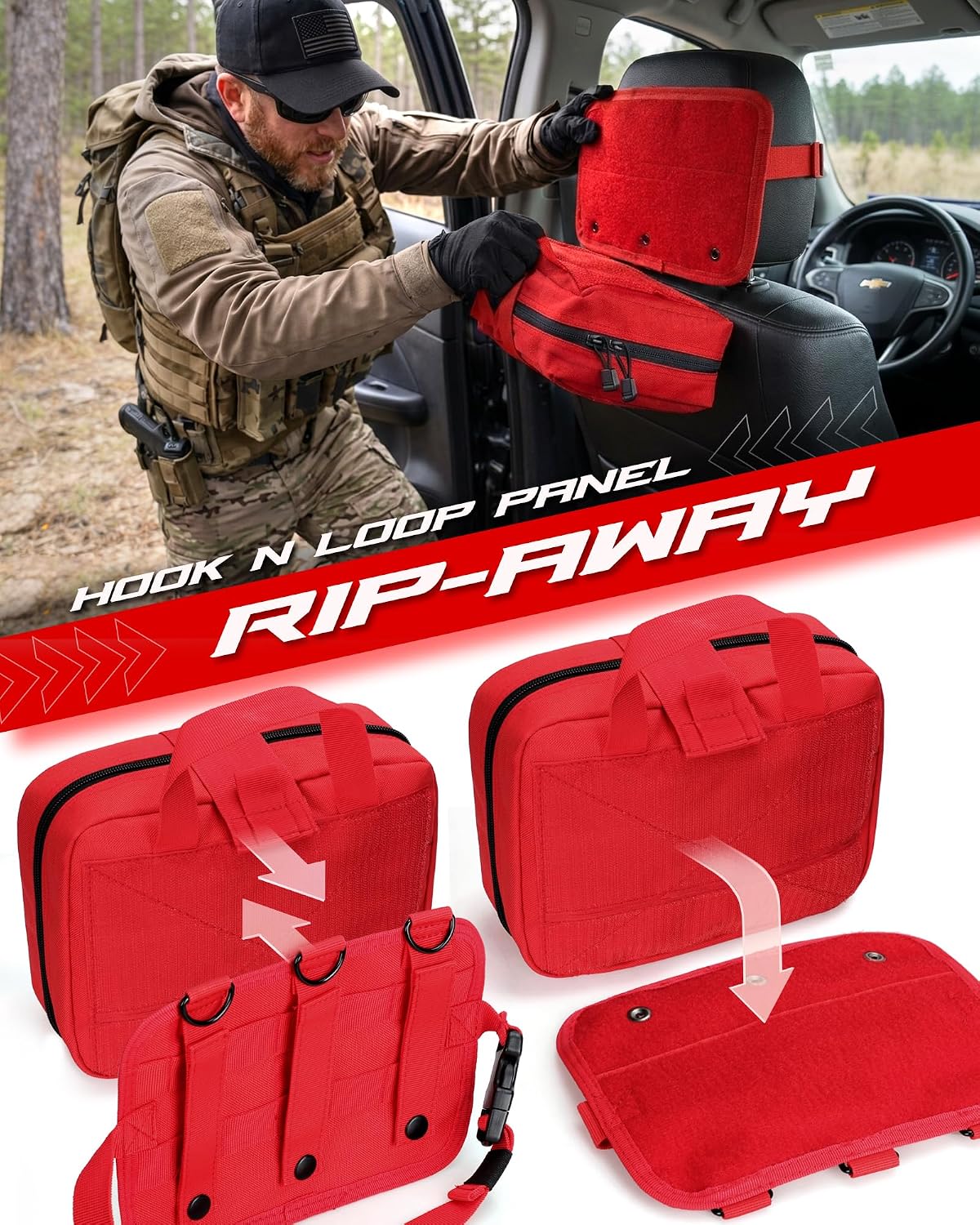 LIVANS Tactical Molle Medical Pouch - Upgraded Size, Large Capacity IFAK Pouch with Detachable Quick Release and Headrest Mount, Includes Flag and Cross Patch - Image 4