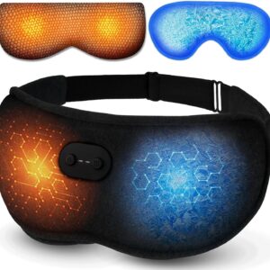 2 in 1 Heated & Cooling Gel Eye Mask - Cooling Eye Mask for Migraine Headaches Relief - Cordless Heated Eye Mask for Dry Eyes 3 Heat Settings Warm Compress for Stye Eye Treatment Washable Pad Cover