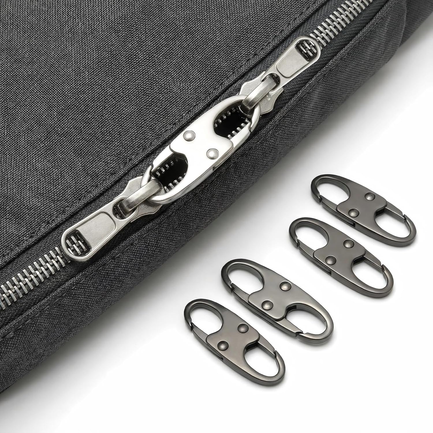 6 Pcs Anti Theft Zipper Clips, Elegant Zinc Alloy Small Carabiner Clip for Backpack Purse Luggage, Double Opening Security Lock for Travel, Space Gray & Silver - Image 3