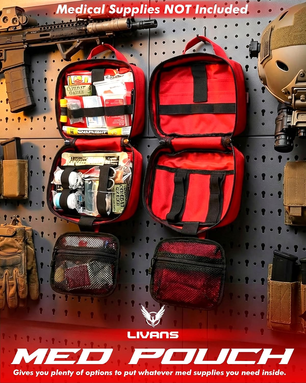 LIVANS Tactical Molle Medical Pouch - Upgraded Size, Large Capacity IFAK Pouch with Detachable Quick Release and Headrest Mount, Includes Flag and Cross Patch - Image 3
