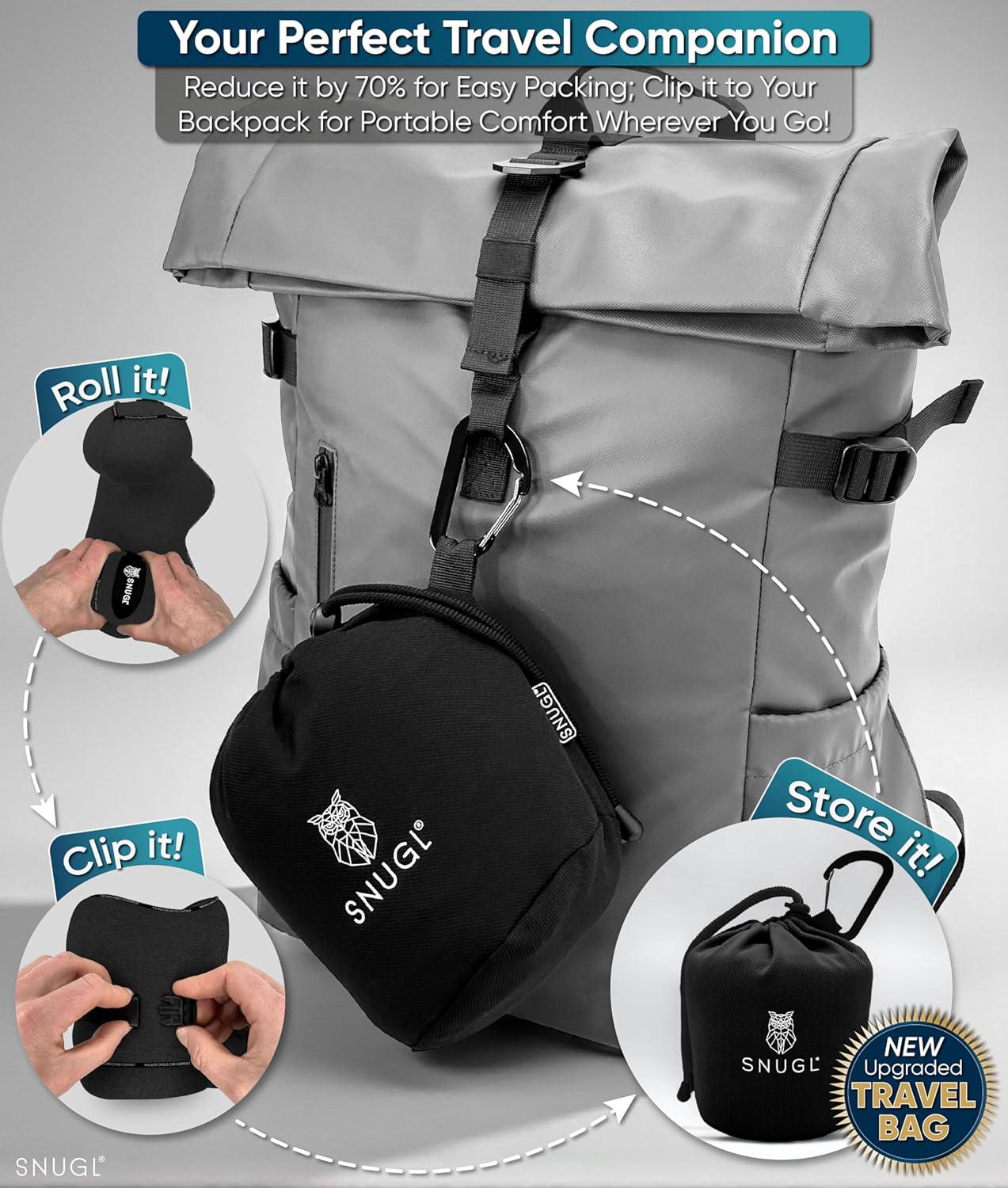 SNUGL Travel Pillow – Neck Pillow Airplane, Travel Pillows for Airplanes, Neck Pillows Memory Foam – Road Trip Essentials for Adults – Traveling Essentials - Gifts for Travelers Men & Women - Image 7