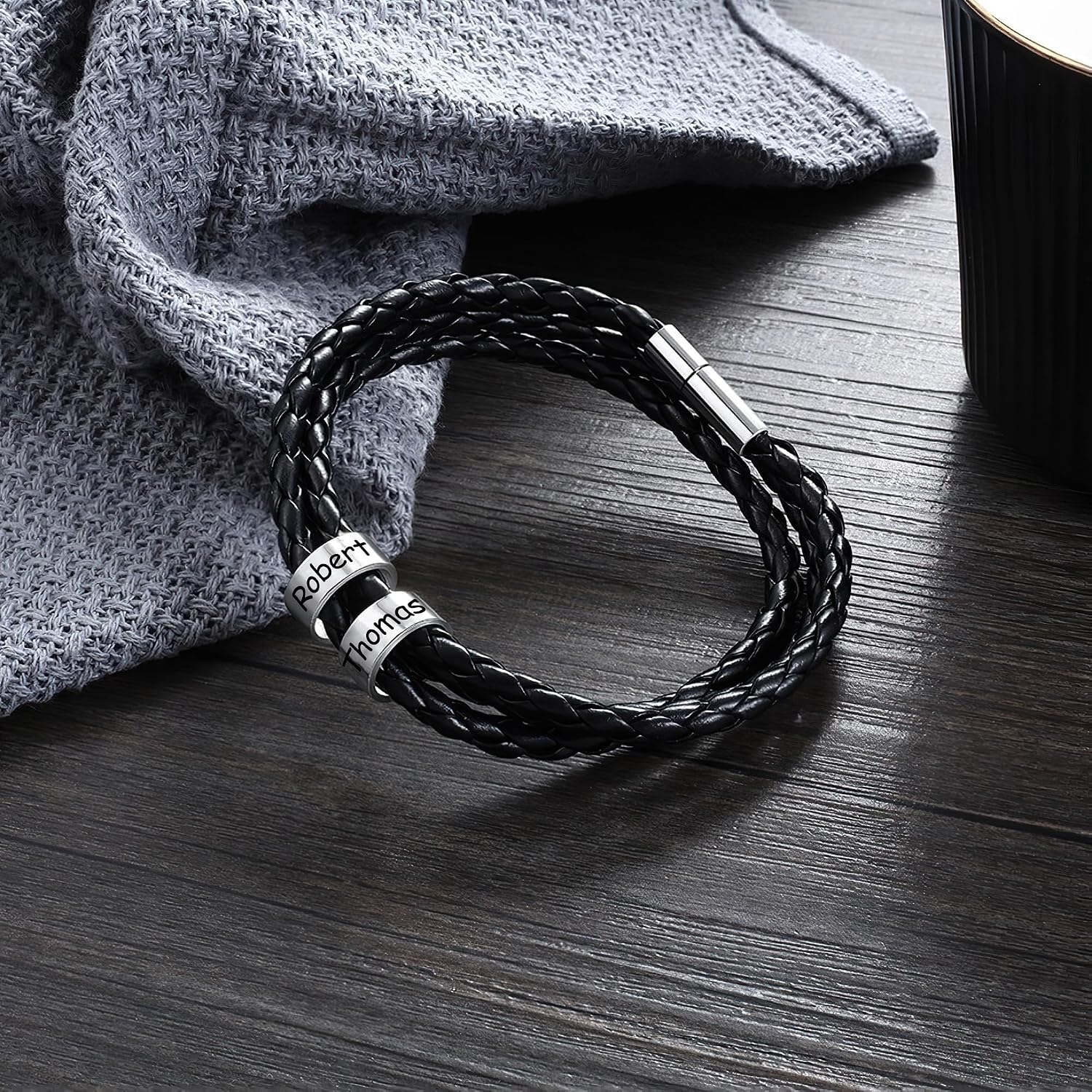 Fathers Day Gifts for Dad, Custom Bracelets for Men with Family Names Personalized Mens Leather Bracelet Customized Gifts for Boyfriend Husband - Image 5